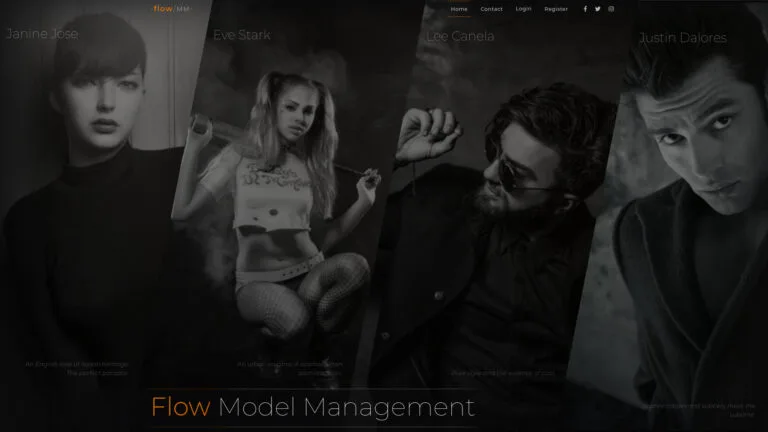 A custom model agency website homepage with image-led layout.