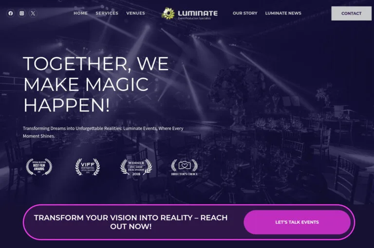 Section of a custom WordPress events website.